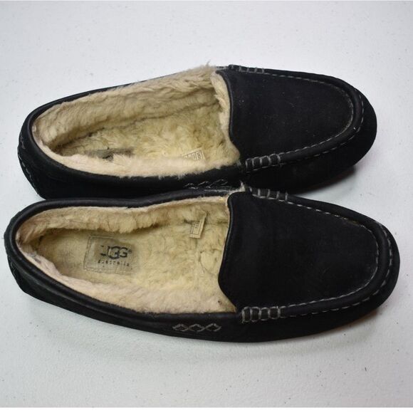 Ugg Sherpa Lined Loafer Slipper Black Cozy Mens 8 - Picture 1 of 7